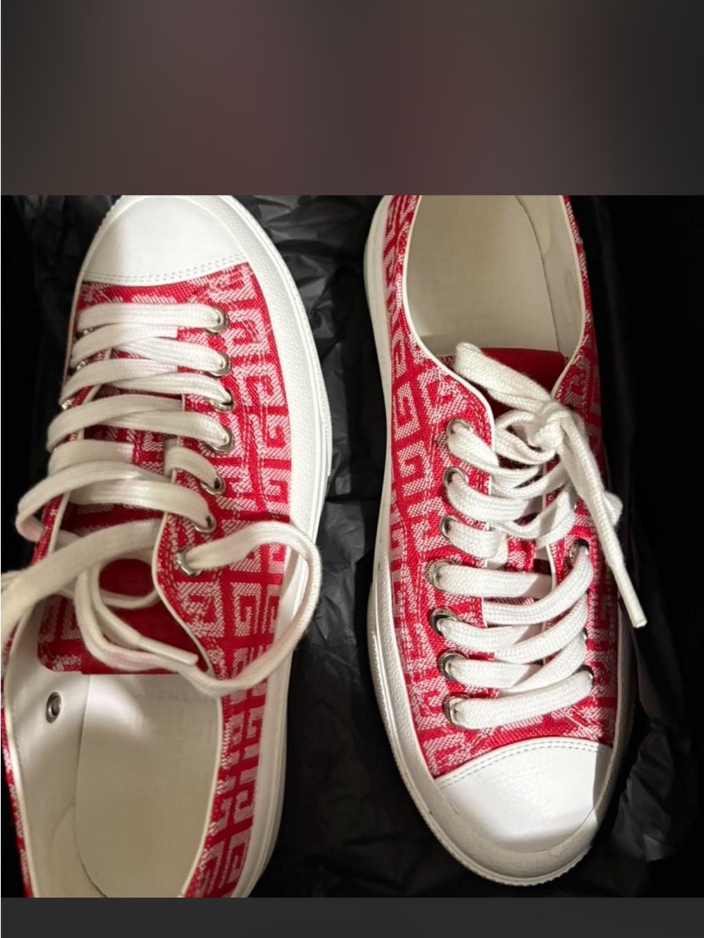 Givenchy Red Logo Knit Low-Top Sneakers with White Trim